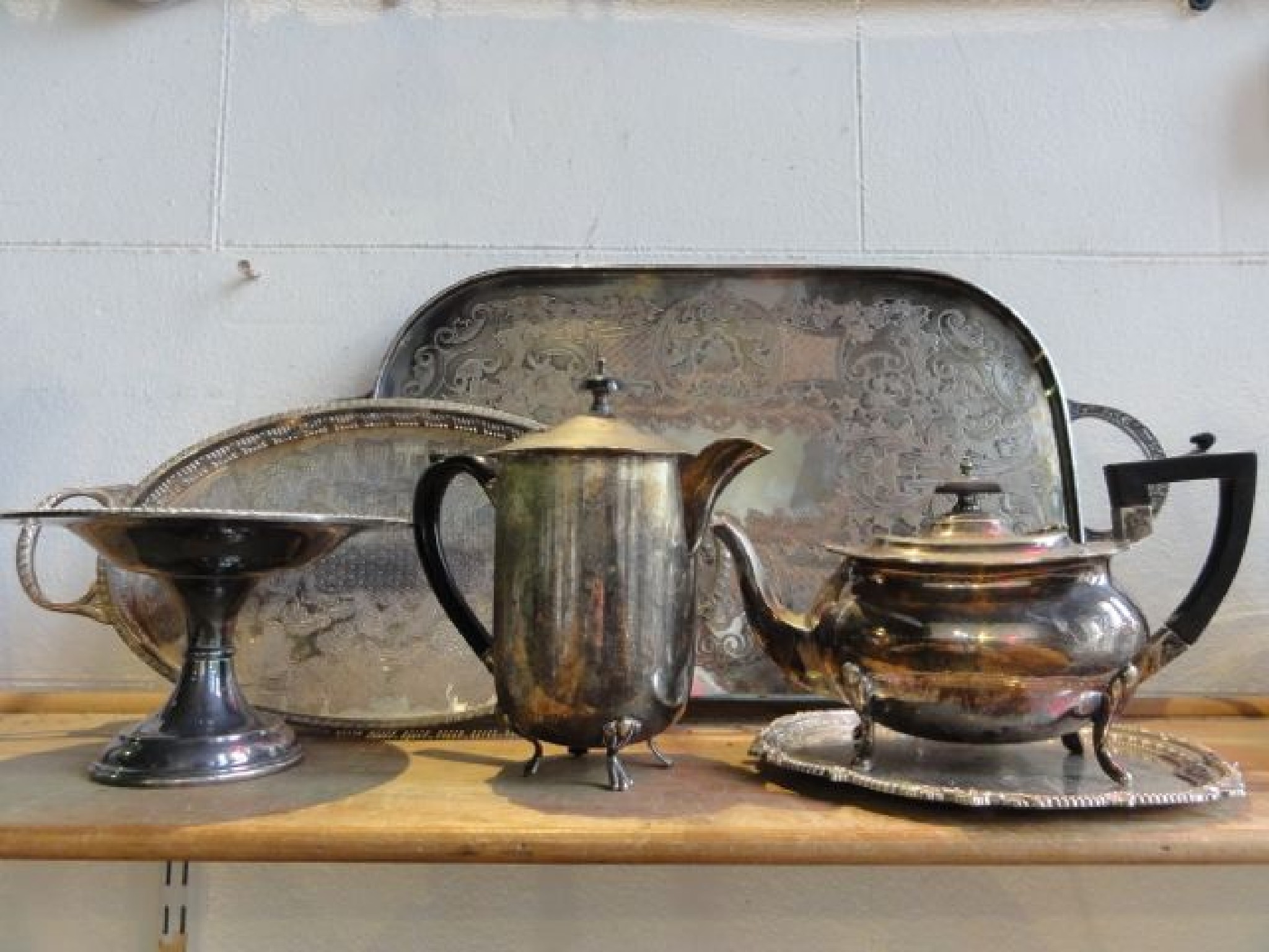 Appraisal: Two silver plated trays a further plated teapot by Walker