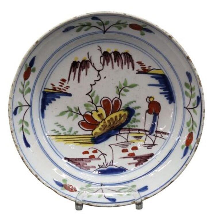 Appraisal: Delft polychrome tin-glazed earthenware bowl th c with Chinoiserie landscape