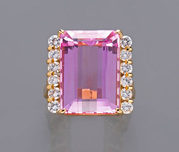 Appraisal: A pink topaz and diamond ring mounted in eighteen karat