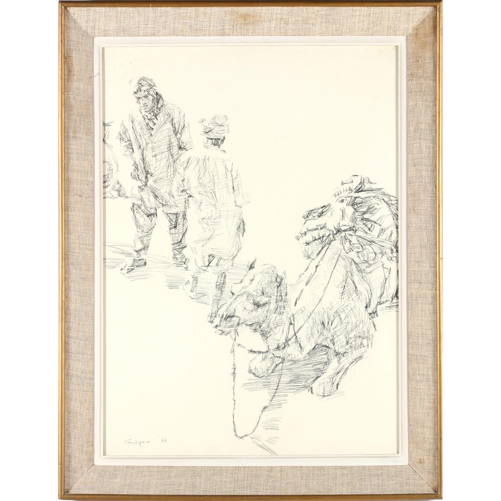 Appraisal: Ismail Gulgee Pakistani - Camel Figures graphite on paper signed