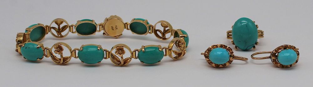 Appraisal: JEWELRY Gold and Turquoise Jewelry Grouping Includes a kt yellow