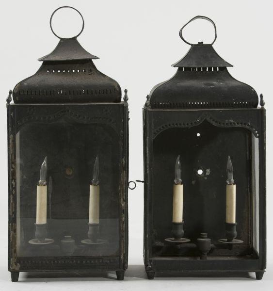 Appraisal: Pair of Tin Lanterns th c domed top with circular