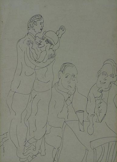 Appraisal: Cedric MorrisParis Cafe with Couple Dancingink on paper dated cm