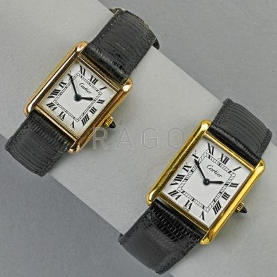 Appraisal: TWO CARTIER K GOLD ELECTROPLATED WRISTWATCHES Mechanical Swiss jeweled movements