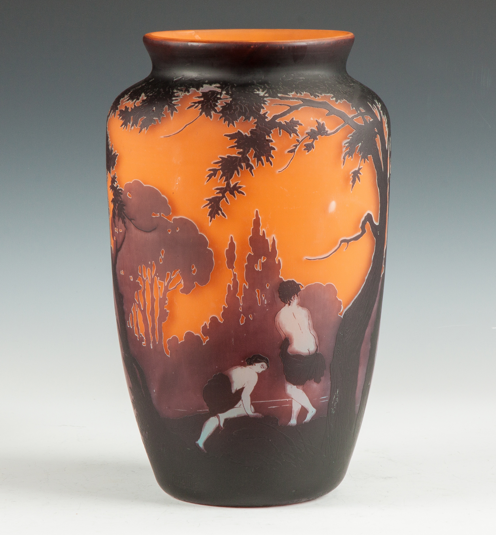 Appraisal: Muller Fres Cameo Vase with Bathers in Landscape Early th