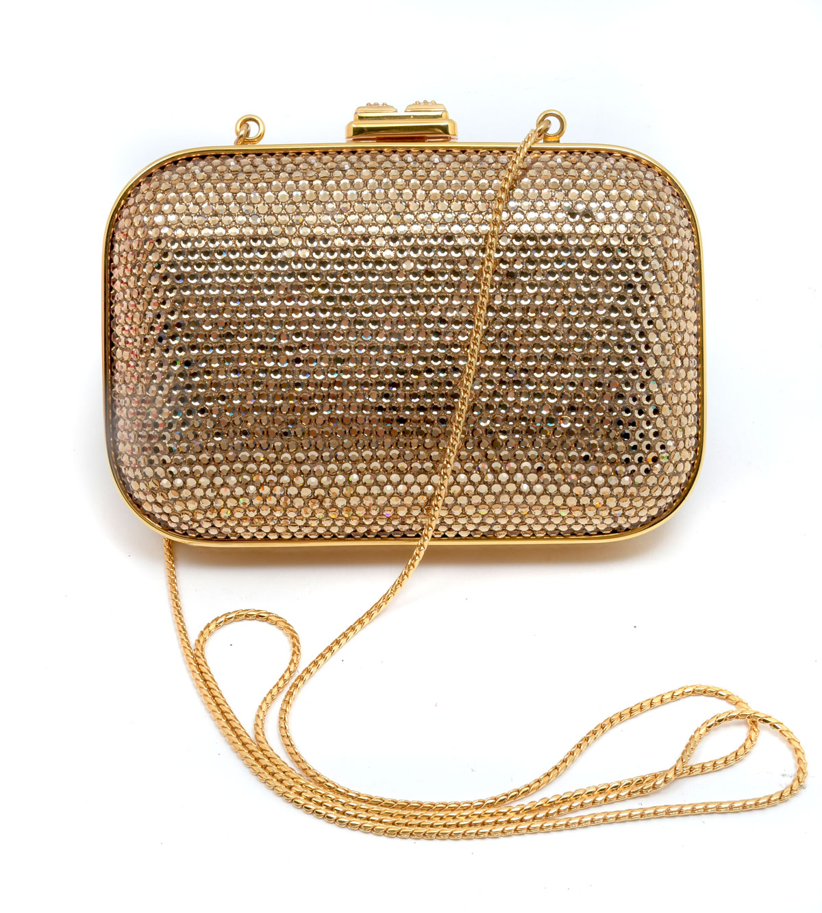 Appraisal: JUDITH LEIBER GOLD CRYSTAL MINAUDIERE CLUTCH Twinkling gold Swarovski crystals