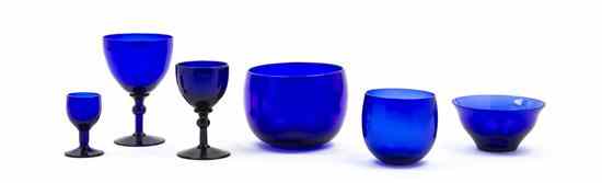 Appraisal: A Cobalt Glass Partial Stemware Service comprising wines cordials tumblers