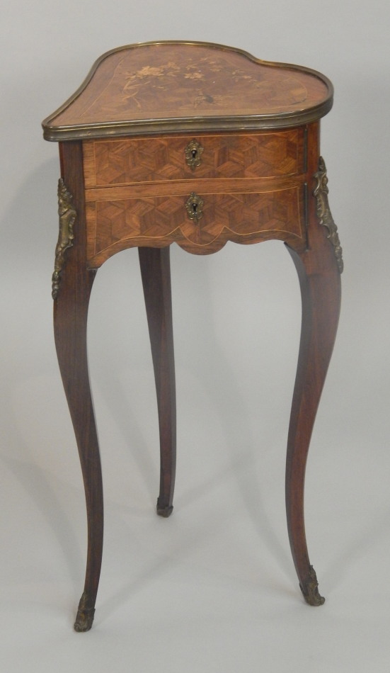 Appraisal: A late thC French rosewood marquetry and parquetry heart shaped