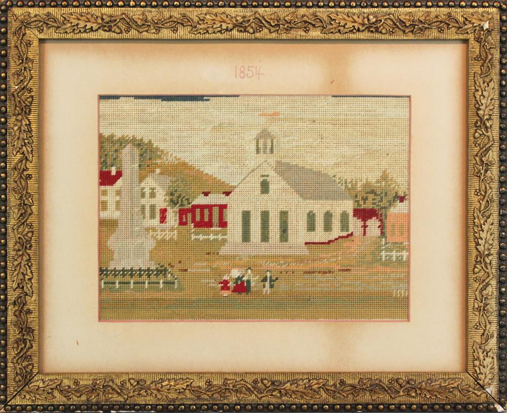 Appraisal: CONCORD MASSACHUSETTS FIRST PARISH CHURCH AND CONCORD MONUMENT WOOL NEEDLEPOINT