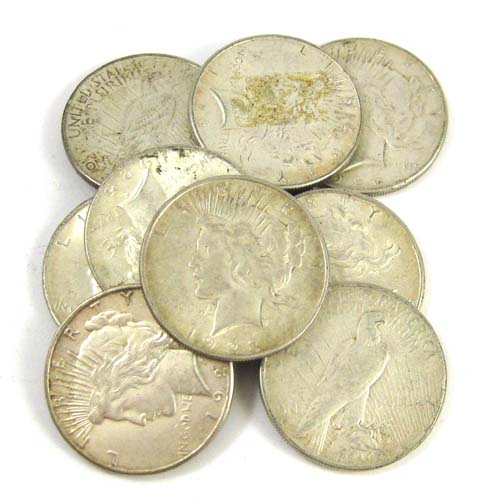 Appraisal: TEN U S PEACE-TYPE SILVER DOLLARS -D -S -S -P