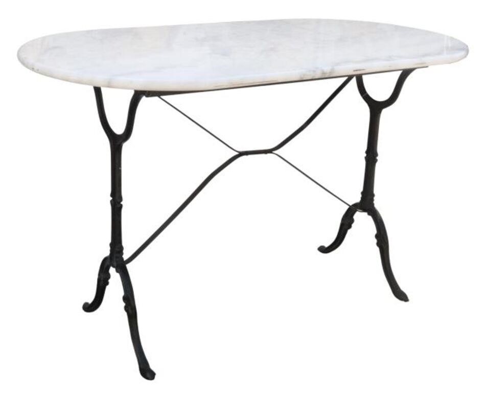 Appraisal: French bistro table th c having oval marble top rising