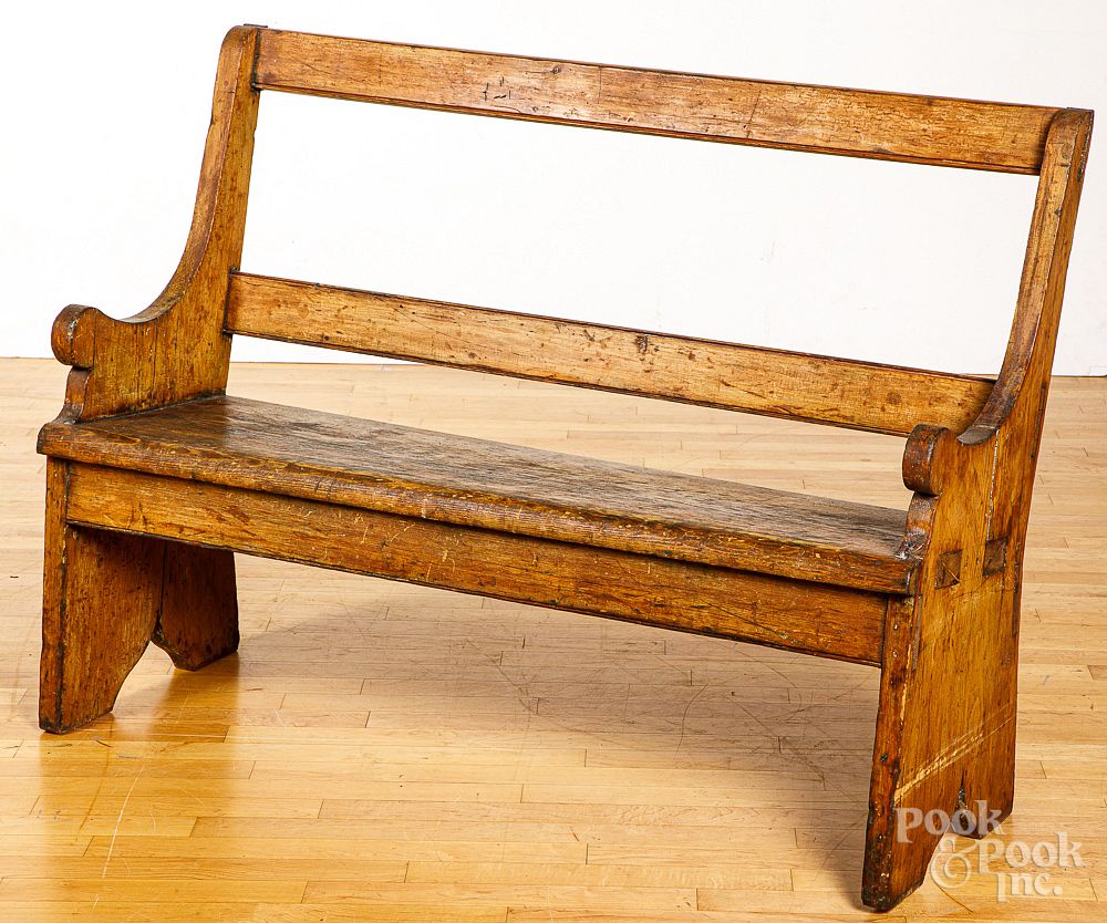 Appraisal: Mortised pine bench th c Mortised pine bench th c