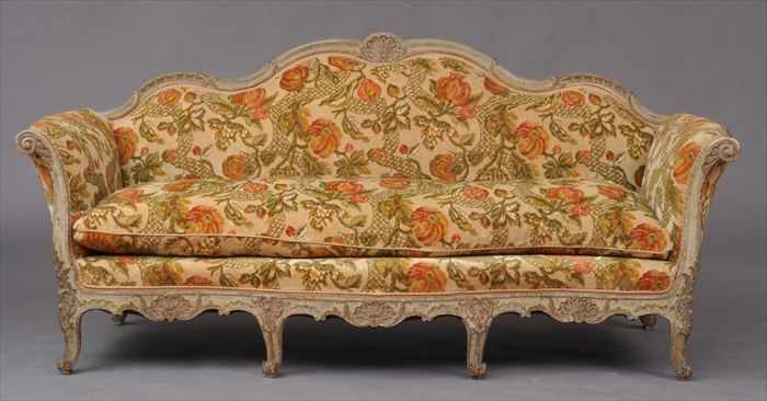 Appraisal: ITALIAN ROCOCO-STYLE CARVED AND PAINTED CANAP The arched and shell-carved