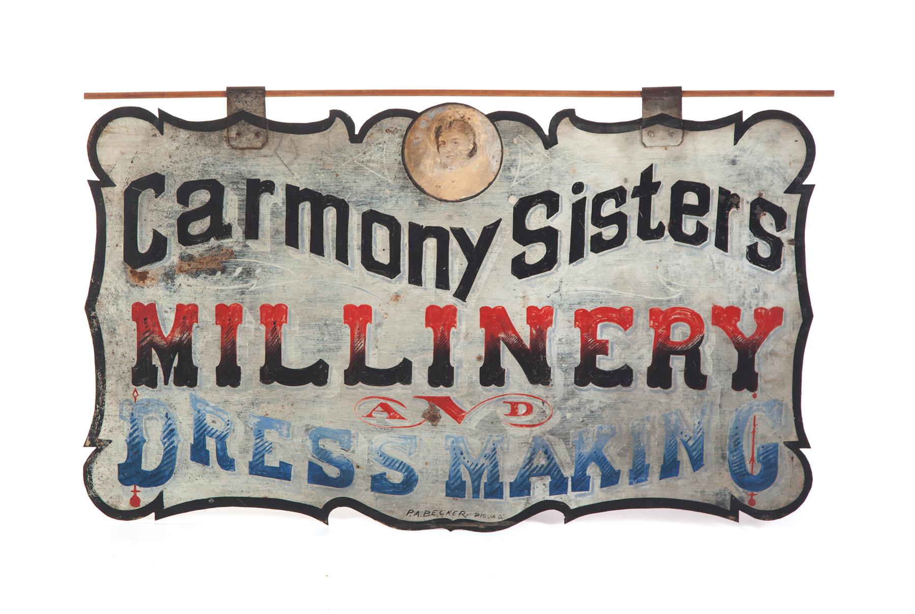 Appraisal: OHIO MILLINERY TRADE SIGN Late th-early th century tin Double