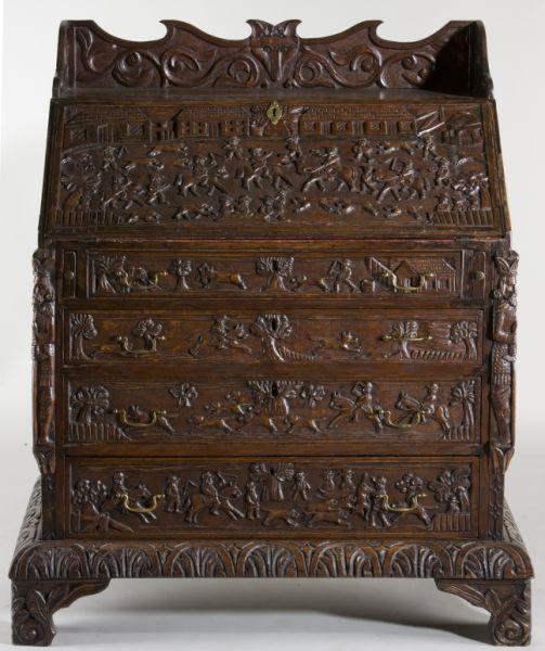 Appraisal: Continental Hunt Carved Slant Front Desk circa the slant lid