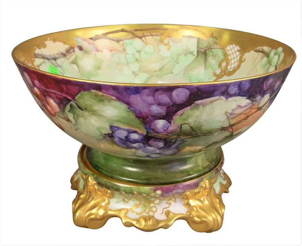 Appraisal: Haviland Porcelain Punch Bowl and Fitted Base having grape decoration