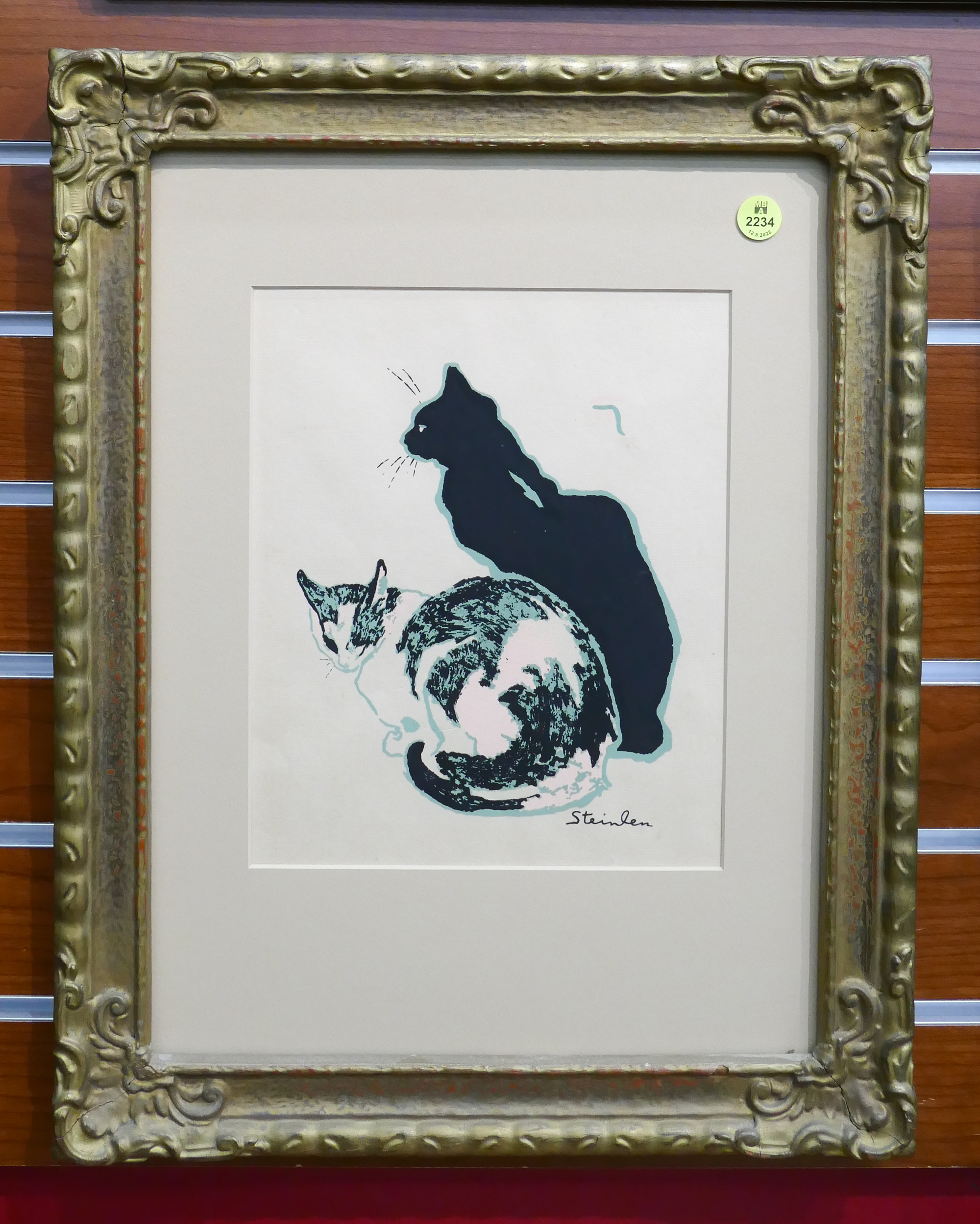 Appraisal: Deco Steinlen Cats Print Framed- x ''