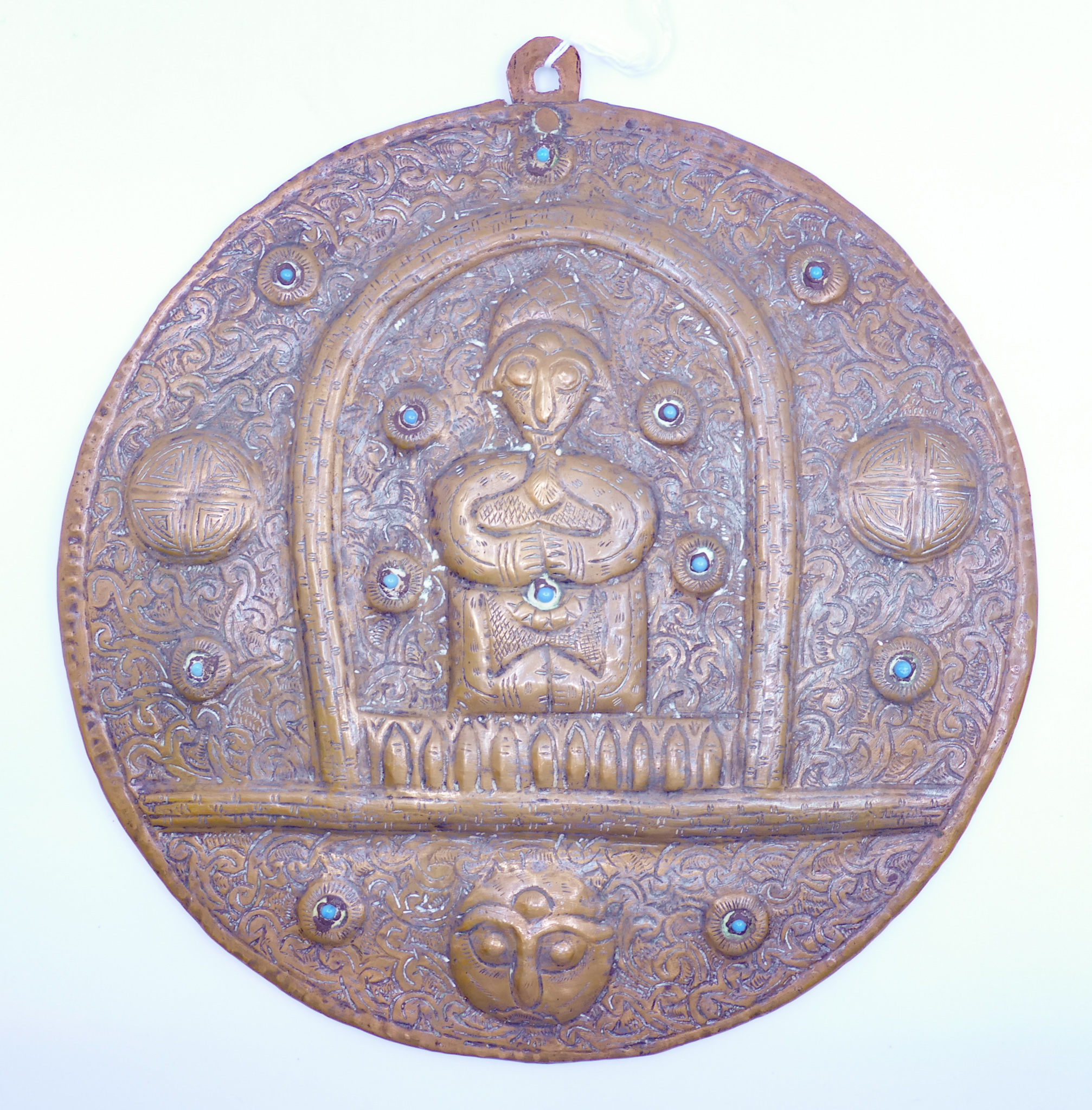 Appraisal: Old Tibetan Copper Repousse Plaque '' - Depicts a central