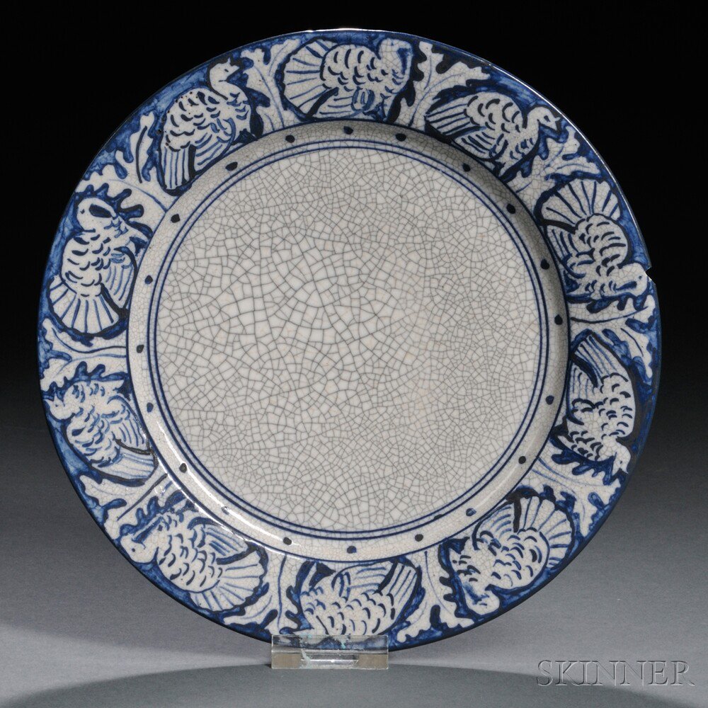 Appraisal: Dedham Pottery Turkey Plate Dedham Massachusetts - Gray crackleware glaze