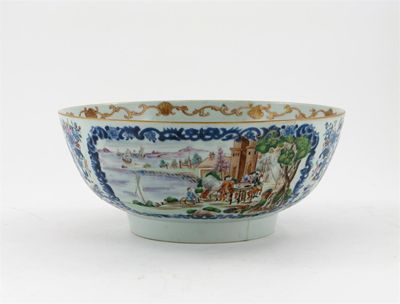 Appraisal: A Chinese European subject famille rose bowl painted with panels