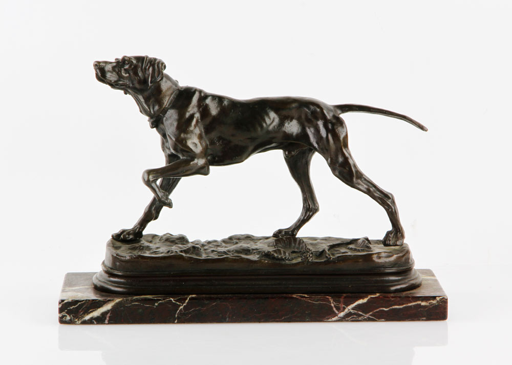 Appraisal: - French Sculpture of a Setter Bronze French sculpture of