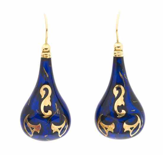 Appraisal: A Pair of Karat Yellow Gold and Polychrome Enamel Earrings