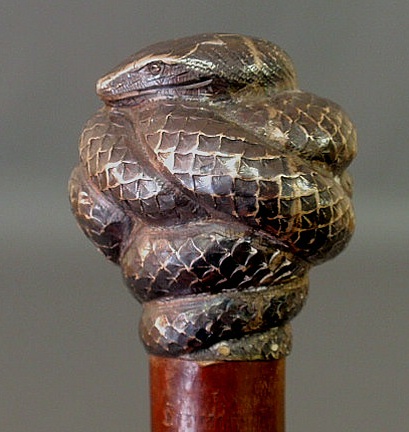 Appraisal: Walking stick late th c with silver coiled snake-form handle