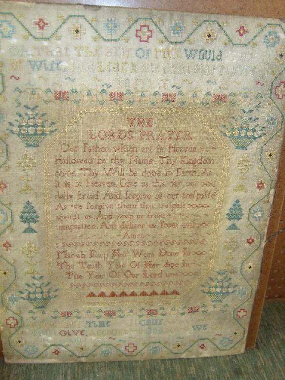 Appraisal: An th century needlework sampler by Mariah Earp aged dated