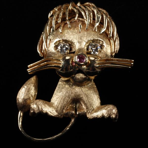 Appraisal: Yellow Gold k figural lion pin brooch after Van Cleef