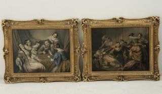 Appraisal: PAIR OF HAND COLORED LITHOGRAPHS IN GOLD SWEPT FRAMES ONE