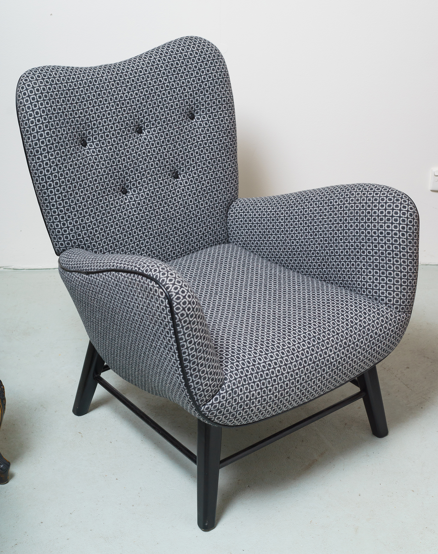 Appraisal: A BESPOKE MID CENTURY INSPIRED ARMCHAIR Quality wool fabric with