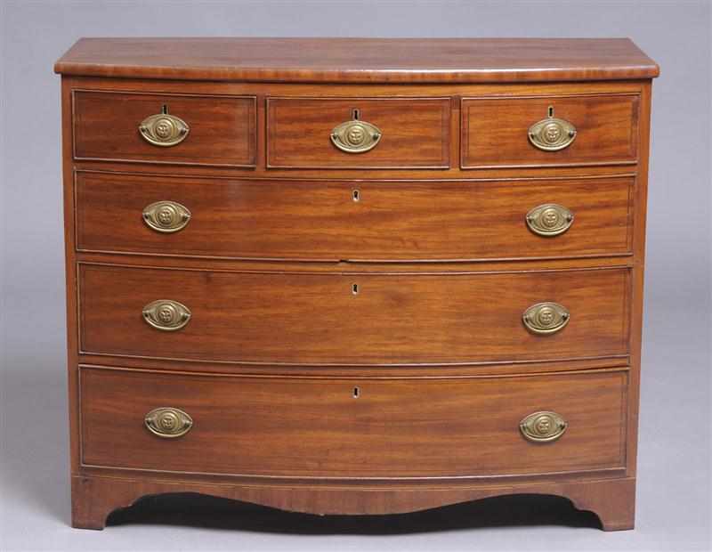 Appraisal: GEORGE III MAHOGANY BOW-FRONTED CHEST OF DRAWERS Containing two short