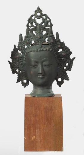 Appraisal: Nepalese Patinated Bronze Head of the Elaborately Crowned Youthful Buddha