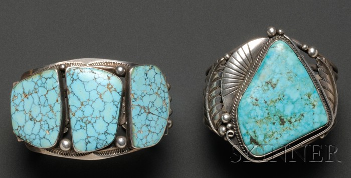 Appraisal: Two Southwest Silver and Turquoise Bracelets c mid- th century