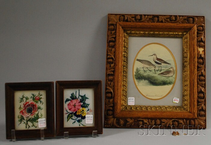 Appraisal: Pair of Framed Miniature Tinsel Floral Pictures and a Framed