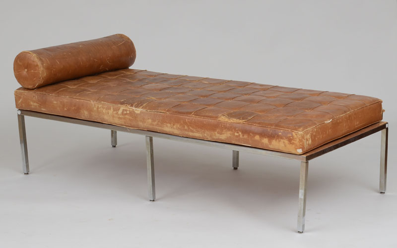 Appraisal: STYLE OF MIES VAN DER ROHE DAYBED Distressed leather chromed