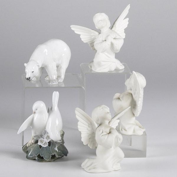 Appraisal: FIVE PIECES OF PORCELAIN Three Boehm angles Copenhagen polar bear