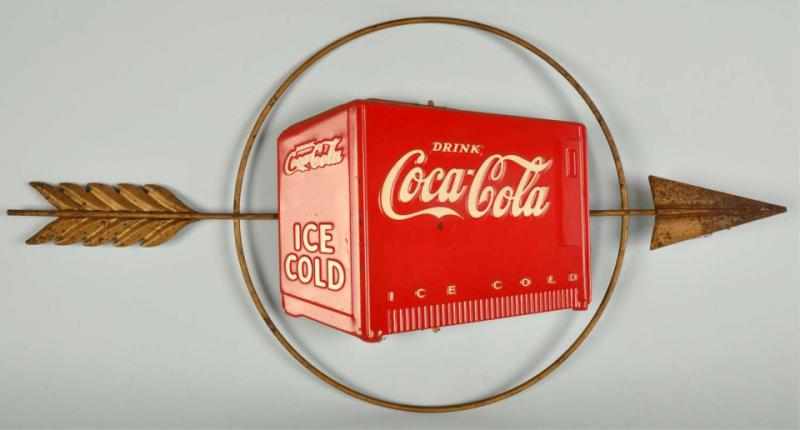 Appraisal: Metal Coca-Cola Cooler Arrow Sign Description s Made by Kay