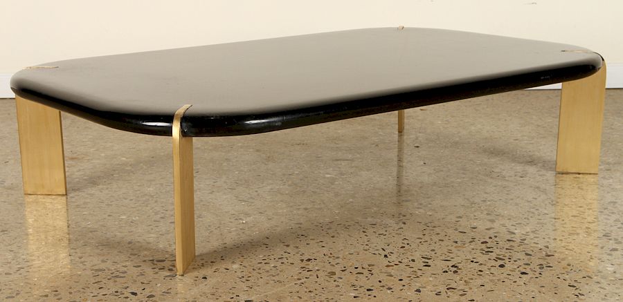 Appraisal: FRENCH LACQUERED WOOD BRONZE COFFEE TABLE C A French lacquered