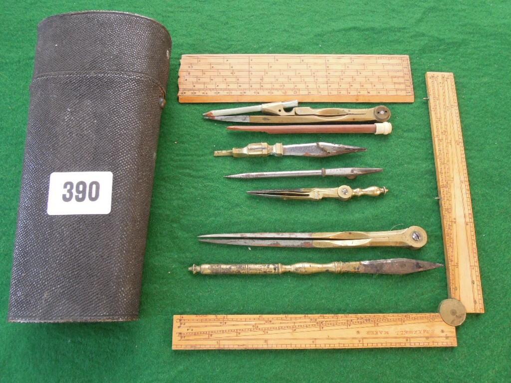 Appraisal: A th century draughtsman's tools set in a black shagreen