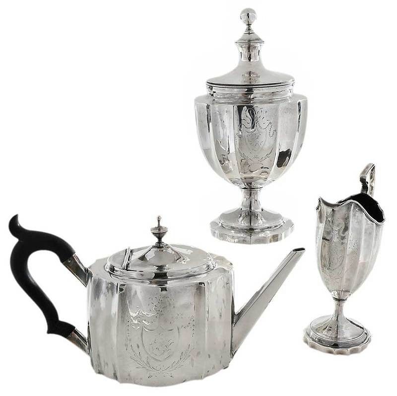 Appraisal: Three Piece Coin Silver Tea Service American th century oval