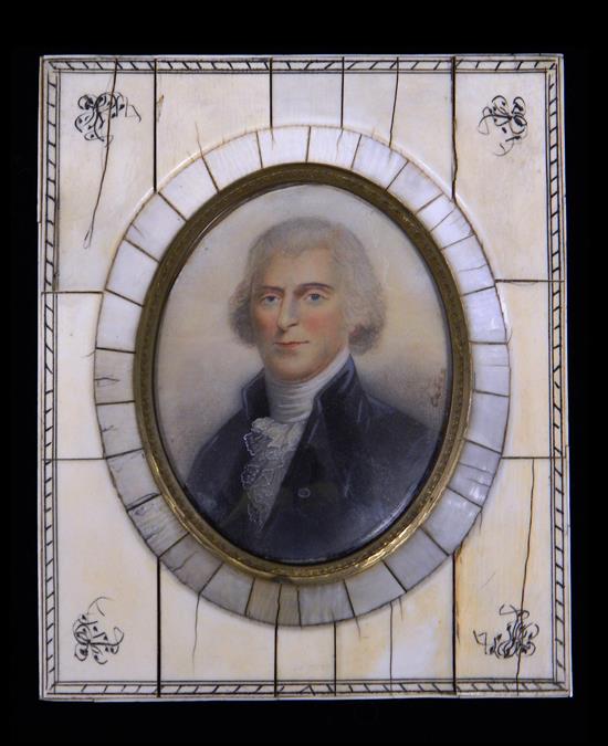 Appraisal: Miniature portrait of gentleman with powdered hair subject possibly Thomas