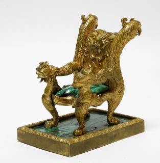 Appraisal: Diminutive Russian Ormolu Bronze Malachite Throne RUSSIA TH CENTURY A