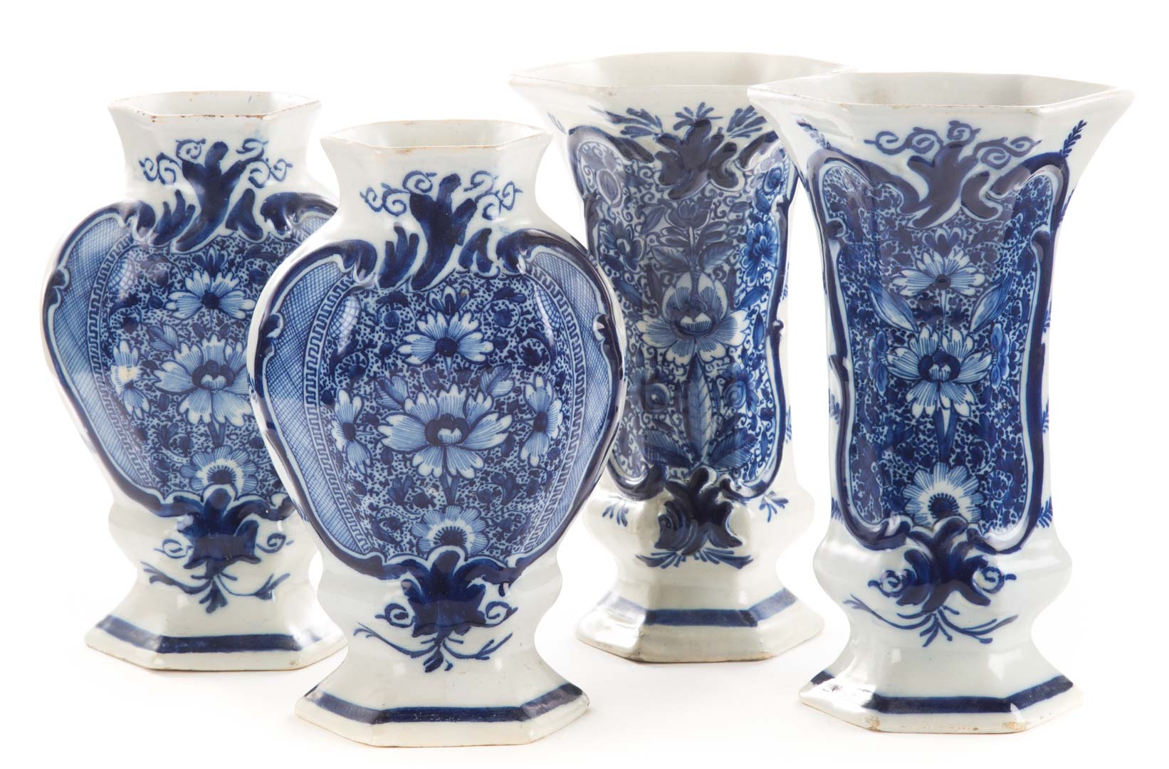 Appraisal: Dutch blue and white Delftware garniture circa with floral decoration