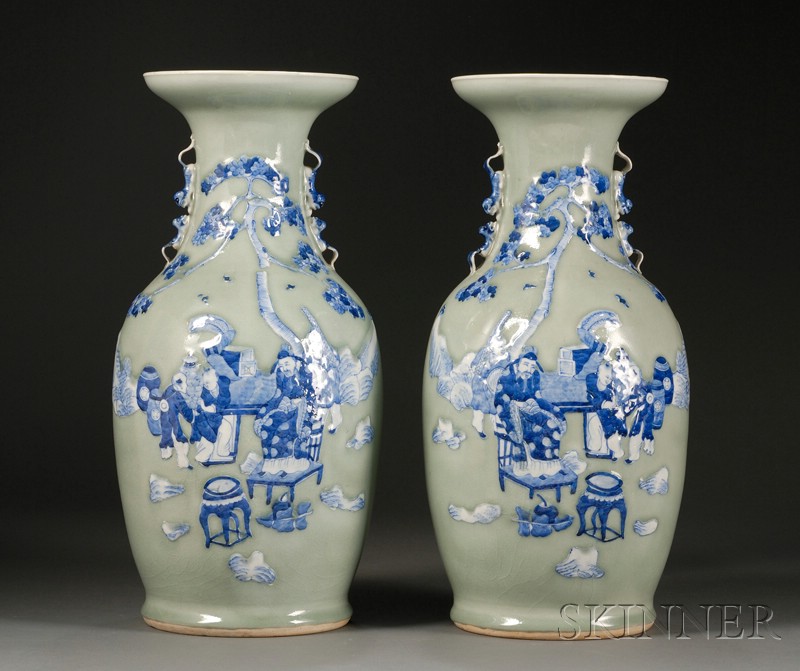 Appraisal: Pair of Porcelain Vases China th century celadon ground with