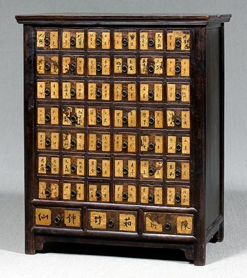 Appraisal: Chinese apothecary cabinet dovetailed drawers with paper labels probably late