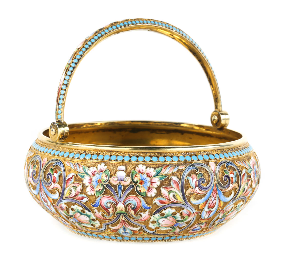 Appraisal: Russian cloisonne enamel silver-gilt basket maker's initials Cyrillic MS possibly