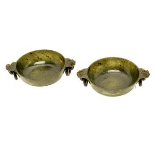 Appraisal: A Pair of Spinach Green Jade Bowls Late th Early