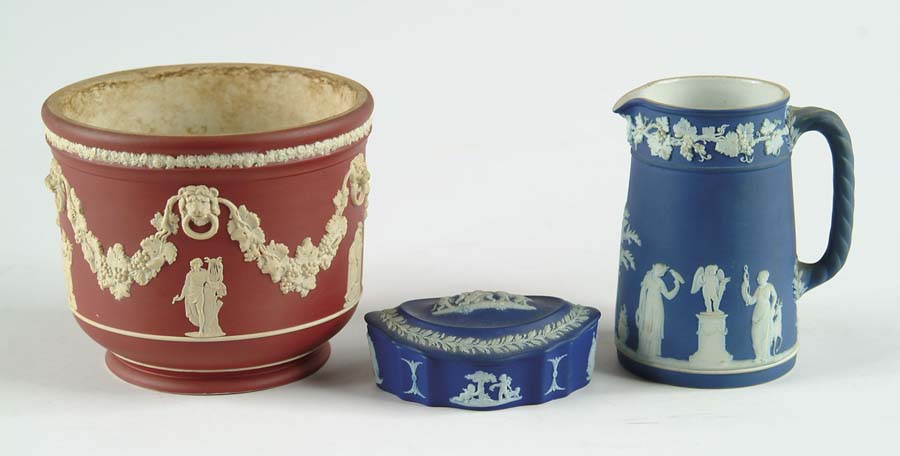 Appraisal: THREE PIECES OF WEDGWOOD JASPERWARE - h x dia jardini