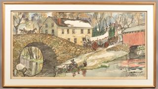 Appraisal: C X Carlson Watercolor Conestoga Wagon Scene C X Carlson